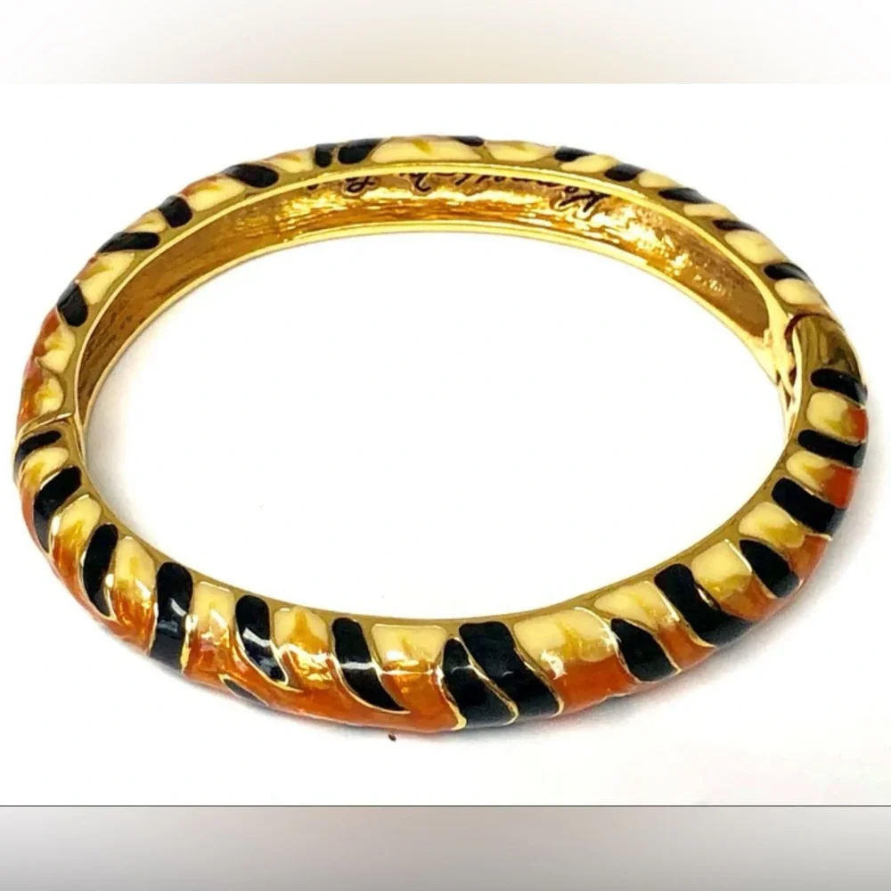 Kenneth Jay Lane Exotic Safari Enamel Tiger & Leopard  Bangle Bracelets 2006 - Picture 5 of 9